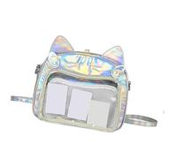Watreketal Women Anime Cats Itabag Backpack Multipurpose PU Schoolbag with Multiple Pockets Clear Front Pin Display Crossbody Bag Cats Backpack