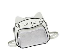 Watreketal Women Anime Cats Itabag Backpack Multipurpose PU Schoolbag with Multiple Pockets Clear Front Pin Display Crossbody Bag Cats Backpack