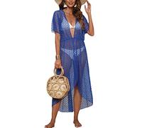 Watreketal Women See-Through Sheer Mesh Maxi Cardigans Aesthetic Color Bikinis Coverup Long Beach Swimming Dress Open Front Cover-ups for Swimwear Women