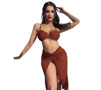 Watreketal Women Triangle-Bathing Suit Ladies 3 Pieces Swimsuit Fashion Backless Set with Mesh Maxi Skirt Beachwear