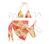 Watreketal Womens 3 Pieces Swimsuit Lady Tie Dye Set Bathing Suit with Beach Skirt for Vacations