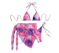 Watreketal Womens 3 Pieces Swimsuit Lady Tie Dye Set Bathing Suit with Beach Skirt for Vacations