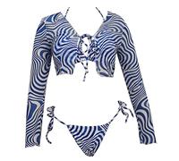 Watreketal Womens Split Swimsuit Thong Comfortable 3-Pieces Strappy Swimming Suit Wrap High Cut Beachwear String Bikinis Set Swimming Suit with Skirt Knitted Swimwear Three Piece Bikinis Set Womens