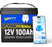 WattCycle 12V 100Ah LiFePO4 Lithium Battery with Bluetooth,Mini Size Built-in 100A Smart BMS, 15000+ Deep Cycles, Low-Temp Protection, Ideal for RV, Camper, Marine,Trolling Motor,Home Backup