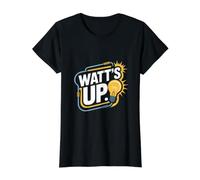 Watt's Up Energy Light Bulb Enthusiast Value Graphic T-Shirt, Women, Black, S