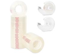 WATUNID 10 Pcs Small Clear Cellotape Rolls With 2 Pcs Dispenser, 18mm x 33m Sellotape Refills, Tape Transparent for Gift Wrap, Strong Adhesion Sticky Tape for Christmas Birthday Home Office School
