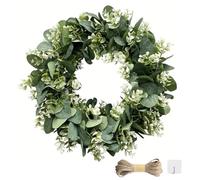 WATUNID 18 Inch Artificial Eucalyptus Wreath for Front Door, Spring Summer Green Leaf Wreaths With 1PC Rope and 1PC Hook, Front Door Wreath for Fireplace Wall Window Farmhouse Festival Garden Decor