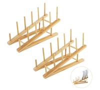 WATUNID 2 PCS Wooden Dish Rack, Bamboo Plate Rack for Cupboard, Multifunctional Dish Stand Drainers, Dish Drying Rack Pot Lid Holder, Kitchen Cabinet Organizer for Bowl Cup Cutting Board Book