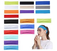 WATUNID 20PCS Yoga Cotton Headband, 2 Style Stretchy Elastic Hair bands for Women Girls, Non Slip Sweat Bands, Mixed Colors Head Band for Makeup, Yoga, Pilates, Running Sports, Cycling