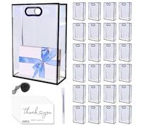 WATUNID 25PCS Clear Gift Bags with Handle, Transparent PVC Black Gift Bag with Ribbon and 50 Thank You Cards, Rectangle Tote Bag Party Favor Bags for Valentines Wedding Party Baby Shower(25x18 x9cm)