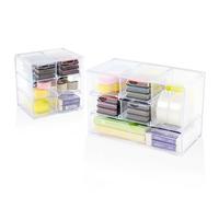 WATUNID 2pcs Desktop Organizer with 6-Drawer, Plastic Container for Stationery Supplies, Clear Desk Accessories, Makeup Craft Storage Box for Office Home School Bathroom Kitchen (Clear)
