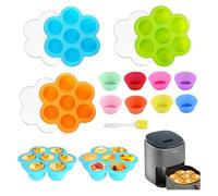WATUNID 3 Pack Silicone Egg Bites Molds for Air Fryer, 7 Hole Egg Bite Maker with 1Pc Oil Brushes and 8Pcs Muffin Cups, Reusable Egg Mold, Egg Bites Pan with Lid or Cooking, Air Fryer Accessories