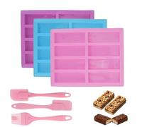 WATUNID 3Pcs Rectangle Granola Bar Molds, 8 Cavity Silicone Moulds with 3 Spatula, Deep Chocolate Bar Moulds, Cereal Bars Mould Energy Bar Maker for Truffles Bread Brownie Cornbread Cheesecake Pudding