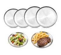WATUNID 4 Pcs 20, 30cm Stainless Steel Dinner Plates Set, Round Silver Serving Platters, Metal Serving Dishes Dishwasher Safe, Silver Charger Plates for Camping Picnics BBQ Steak Salad Snack