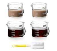 WATUNID 4 Pcs Espresso Cups with Cleaning Brush, 75/150ML Espresso Shot Glasses with Handle, Clear Glass Milk Frothing Pitcher, Measuring Cup with Dual Scale, Espresso Accessories for Espresso Machine