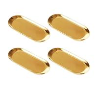 WATUNID 4 Pcs Gold Decorative Tray, Stainless Steel Oval Trinket Tray, Bathroom Vanity Tray, Cosmetics Storage Organizer Dish, Perfume Tray, Small Ornaments Plate for Kitchen, Bedroom, Office Use