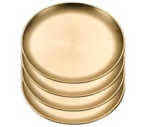 WATUNID 4 Pcs Gold Stainless Steel Dinner Plates, 20cm Round Metal Dinner Dishes, Unbreakable Serving Tray for Camping, Barbecue, Picnics, and Outdoor Use, Rust-Resistant Dish for Steak Salad