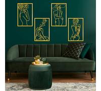 WATUNID 4 Pieces Metal Wall Decor, Minimalist Abstract Woman Wall Art, Gold Female Single Line Wall Sculpture, Modern Line Drawing Wall Home Hanging for Bedroom Kitchen Bathroom Living Room(43x28cm)