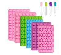 WATUNID 6 Pack Candy Silicone Moulds Set, Mini Ice Cube Trays with 4 Droppers, Non-Stick Fruit Shape Chocolate Jelly Molds, Gummy Bear Moulds for Cake Decoration Kids Birthday Party