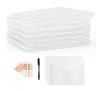 WATUNID 6 Pcs Portable A4 File Box, Clear Plastic Storage Box with 6Pcs A4 Plastic Wallets +10 Pcs Label + 1 Pcs Marker, Waterproof Document Box for School, Travel, Office Supplies, Photos, Magazine