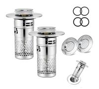 WATUNID 8 Pcs Upgraded 3 In 1 Sink Plug Set, Universal Pop Up Stopper With Sink Strainer & Rubber Rings, Stainless Steel Sink Strainer For 34mm-40mm Bath Bathroom, Wash Basin, Kitchen Drain Holes