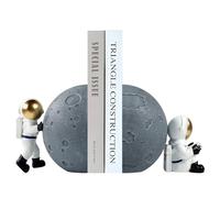 WATUNID Astronaut Bookends, Space Theme Book Ends for Shelves, Decorative Moon Planet Book Stoppers to Hold Books Heavy Duty, Resin Space Decor for Boys Room, Kids Book Shelves(Gray)