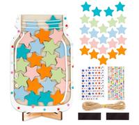 WATUNID Magnetic Star Reward Jar, Classroom Incentive Jar with Wooden Stand, Laser Star and Colorful Letter Sticker, Personalized Behavior and Good Habit Training for Classroom, Teacher and Family Use