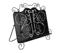 WATUNID Metal Recipe Book Stand, Black Vintage Cookbook Stand, Decorative Recipe Book Holder with Weighted Chains Page Maker, Foldable Portable Cook Book Holder for Kitchen Home Baking Gift