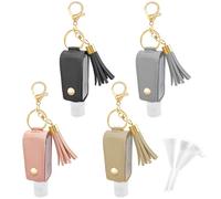 WATUNID Pack of 4 Portable Empty Travel Bottles Keychain, 30 ml Squeeze Bottle Refill Bottle with Keychain Bottles and Funnels, Hand Sanitiser, Disinfectant for Hands