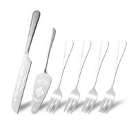 WATUNID Wedding Cake Knife and Server Set with 4Pcs Forks, Personlised Cake Cutting Set, Stainless Steel Cake Serving Set, Wedding Cake Server for Birthday Anniversary Party Gift(Sliver, Set of 6)