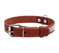WauDog Leather Dog Collar with reflector 35 mm - Brown