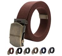 WAUNEE Canvas Belt Web Belt Military Belt Golf Belt with Antique Brass Buckle and Tip Waist Size Up to 45" Long, Brown, 50''