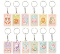 Wauprant 12 PCS Zodiac Keychain Set, Acrylic Astrology Sign Bag Charms with Metal Key Rings, Tarot-Style Constellation Gifts for Party Favors