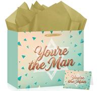 Wauprant Green Funny Gift Bag, You're the Man Motivational Wrapping Bag with Light Gold Ribbon Handles, Tissue Paper and Greeting Card, Appreciation Gag Present Bags for Men and Friends