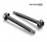 Wavanta 50Pcs M4.2 x 32mm Black Self Tapping Screws for Metal | 410 Stainless Steel Hex Washer Head Self Drilling TEK Screws with Socket Driver Bit