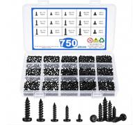 Wavanta 750Pcs Small Self Tapping Screws Assortment Kit, M1.7 M2 M2.3 M2.6 M3 Phillips Pan Head Black Carbon Steel Micro Screws for Plastic, Metal, Electronics, RC Cars and DIY