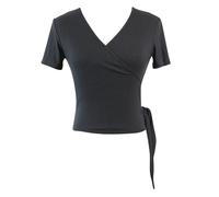 WAVDSYB Adult Ballet Wrap Top Dance Wrap Top Crossover Cardigan Long Sleeve for Womens Girls(Black Short Sleeve,L)