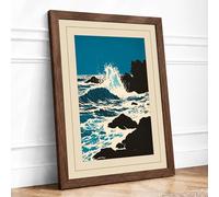 Wave Against Stone Coastal Framed Wall Art Print A1 (84.1×59.4cm) Walnut, Wall Decor for Living Room, Bedroom, Office & Home, Ready to Hang, Art Gift