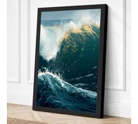 Wave at Crest Coastal Canvas Wall Art Print 24x16 Inch | Black