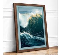 Wave at Crest Coastal Framed Wall Art Print A1 (84.1×59.4cm) Walnut, Wall Decor for Living Room, Bedroom, Office & Home, Ready to Hang, Art Gift