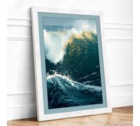 Wave at Crest Coastal Framed Wall Art Print A1 (84.1×59.4cm) White, Wall Decor for Living Room, Bedroom, Office & Home, Ready to Hang, Art Gift