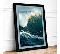 Wave at Crest Coastal Framed Wall Art Print A3 (42×29.7cm) Black, Wall Decor for Living Room, Bedroom, Office & Home, Ready to Hang, Art Gift