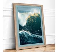 Wave at Crest Coastal Framed Wall Art Print A3 (42×29.7cm) Oak, Wall Decor for Living Room, Bedroom, Office & Home, Ready to Hang, Art Gift
