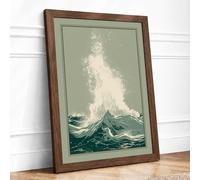 Wave at Crest Japandi Framed Wall Art Print A2 (59.4×42cm) Walnut, Wall Decor for Living Room, Bedroom, Office & Home, Ready to Hang, Art Gift