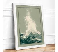 Wave at Crest Japandi Framed Wall Art Print A2 (59.4×42cm) White, Wall Decor for Living Room, Bedroom, Office & Home, Ready to Hang, Art Gift