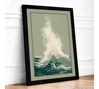 Wave at Crest Japandi Framed Wall Art Print A3 (42×29.7cm) Black, Wall Decor for Living Room, Bedroom, Office & Home, Ready to Hang, Art Gift