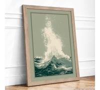 Wave at Crest Japandi Framed Wall Art Print A4 (29.7×21cm) Oak, Wall Decor for Living Room, Bedroom, Office & Home, Ready to Hang, Art Gift