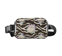 Wave Black White Cute Animal Cat Cute Crossbody Bag Anti Theft Waist Pack for Women Men Small with Adjustable Strap for Travel Shopping Running bolsa para hombre de cintura, wave black white cute