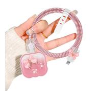 Wave Charger Cable Protector for Apple 20W USB-C Power Adapter with Cute Butterfly Flower Pattern, Soft Silicone Clear Data Cable Case Wire Saver Cord Charger Protector for iPhone-Pink