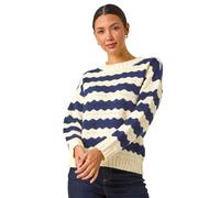 Roman Wave Colour Block Knit Jumper for Women UK - Ladies Autumn Everyday Winter Holiday Round Neckline Comfy Long Sleeve Soft Drop Shoulder Top Office Desk Sweaters - Midnight Blue - Size 16